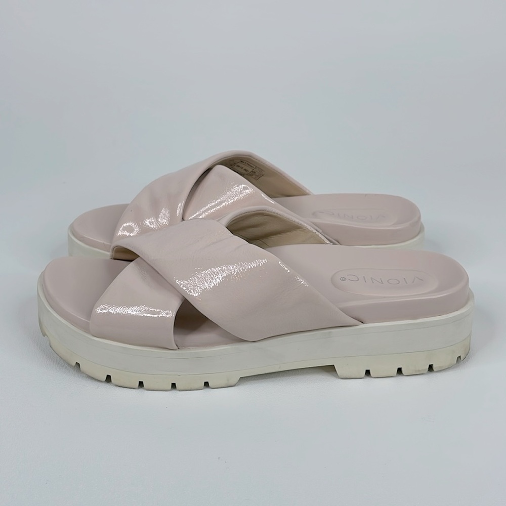 Vionic Vesta Peony Pink Leather Crisscross Platform Sandals 9